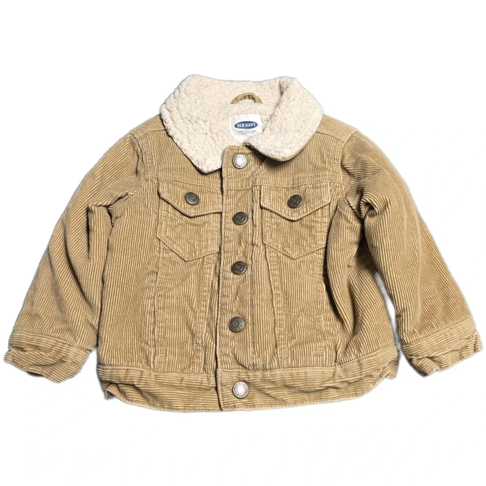 Old Navy Corduroy Sherpa Lined Trucker Jacket‎ Boy's Size 12-18M Tan Button Up